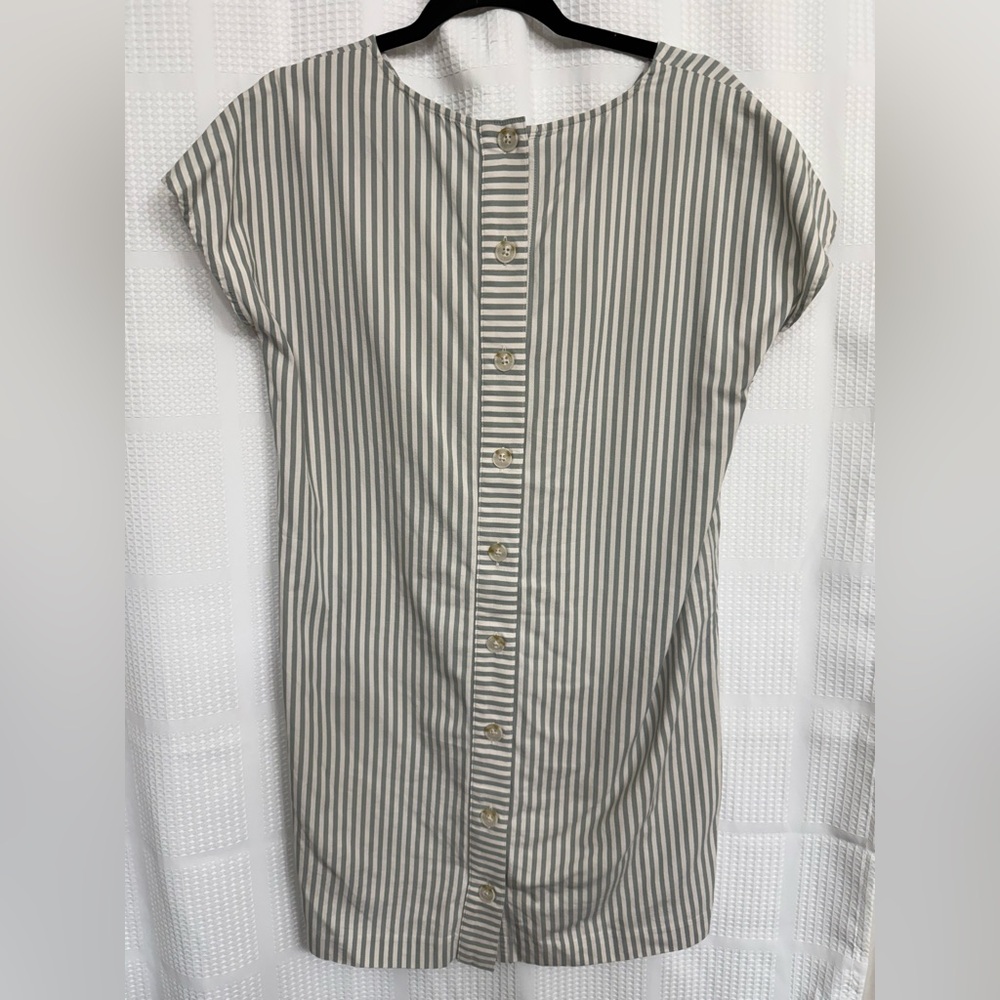 Madewell Women's Striped Button Back Dress light Olive green & White boho chic